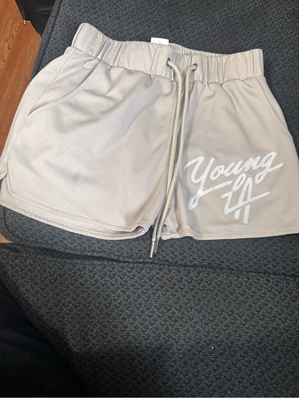 YoungLA mens Drawstring Mesh Shorts in Beige